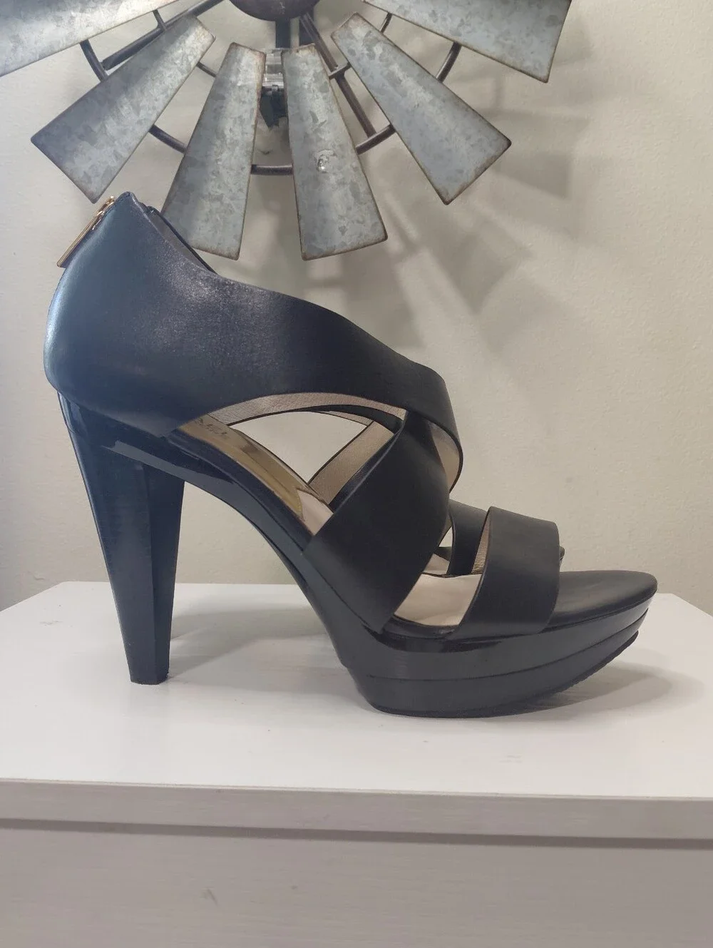 Michael Kors Elana Black Strappy Platform High Heels Size 9.5